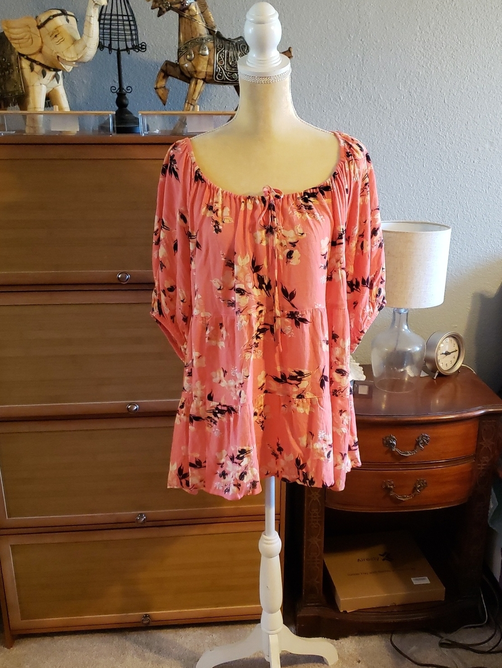 torrid Coral Pink Floral Peasant Tunic